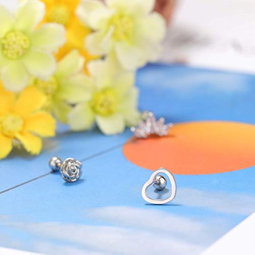 YADOCA 10 Pares 16G Pendientes de Cartílago de Oreja de Acero Inoxidable Tragus Helix Barbell Corazón Flor Pendientes de aro de plumas Cubic Zirconia Con incrustaciones de cartílago Stud para hombres