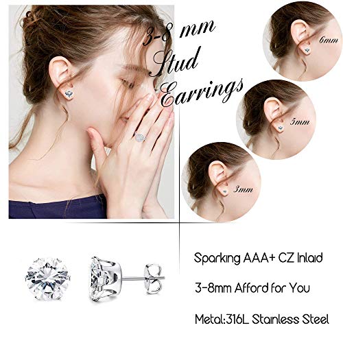 YADOCA 18 Pares Plata Pendientes Mujer Hombre Set Pendientes Circoniña De Acero Inoxidable Hipoalergénico Pendientes Brillantes Diamante Pendiente De Cartílago Helix Piercing 3-8mm