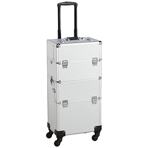 Yaheetech 3 en 1 Maleta de Maquillaje Estuche Cosmetico Maletín Maquillaje Profesional Trolley Beauty Case Plata