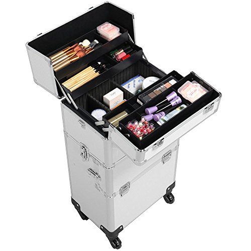 Yaheetech 3 en 1 Maleta de Maquillaje Estuche Cosmetico Maletín Maquillaje Profesional Trolley Beauty Case Plata