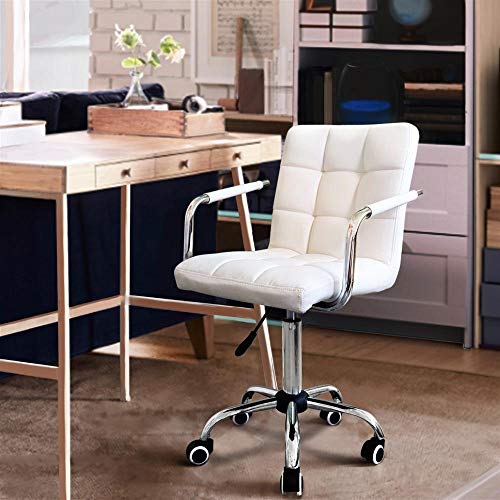 Yaheetech Silla de Oficina Giratoria Taburete de Trabajo Bar Altura Ajustable Carga MAX 120Kg con Respaldo Blanco