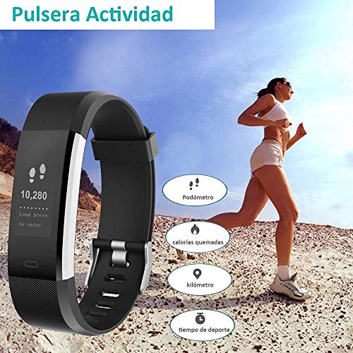 YAMAY Pulsera Actividad con Pulsómetro Mujer Hombre, Monitor de Actividad Deportiva, Ritmo Cardíaco, Impermeable IP67, Reloj Fitness, smartwatch con Podómetro