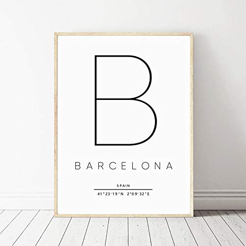 yaoxingfu Sin Marco Barcelona Print City Map Poster, Barcelona Tipografía Modern Wall Art Canvas ng Print Spanish Scandi Nordic Home Decor 60x90cm