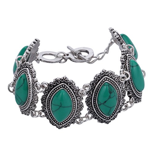 YAZILIND Diseño Especial de Sistemas de la joyería Pendientes de Gota Colgante de Collar de la Flor de la Turquesa de la Garra de Plata Verde Retro Plateado Pulsera con Encanto