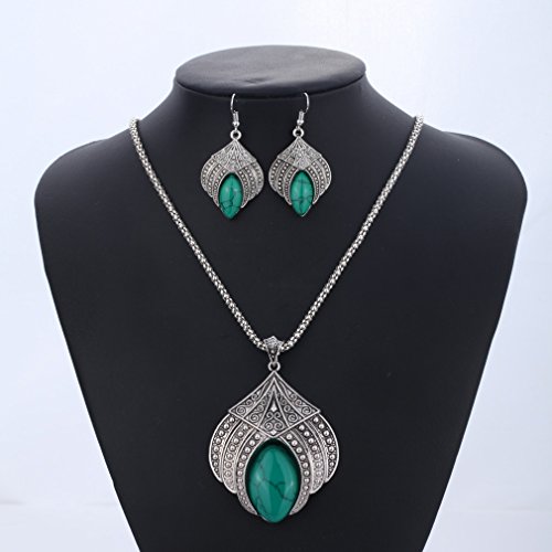 YAZILIND Diseño Especial de Sistemas de la joyería Pendientes de Gota Colgante de Collar de la Flor de la Turquesa de la Garra de Plata Verde Retro Plateado Pulsera con Encanto