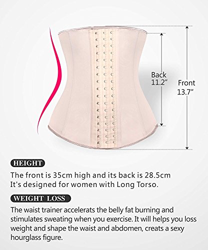 YIANNA Faja Reductora Mujer Colombiana Largo Torso Latex Waist Trainer Fajas Reductoras Adelgazantes Abdomen Postparto Beige con 9 Huesos Acero, 110288 Size XS