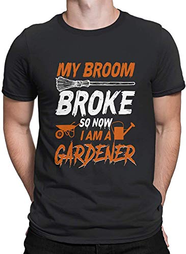 YISHA Men's Casual T-Shirts - Amy Broom Broke So Now I Am A Gardener Funny Garden Halloween Shirt - Crew Neck Short Sleeve Gifts,Black,Medium