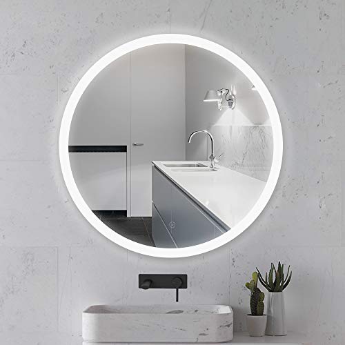 YJIIJY Espejo de Baño Redondo con LED Iluminado, Antiniebla, Montado en la Pared para Baño, Dormitorio, Hotel, Salón de Belleza (60CM, White Light - A)