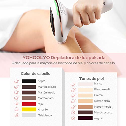 YOHOOLYO Depiladora Luz Pulsada para la Depilación Permanente IPL 500,000 Pulsos de Luz Depilatorio con 2 Cabezales para el Área del Bikini, Axilas, Cara, Cuerpo