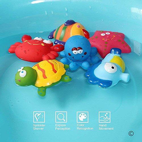 Yojoloin Juguetes de baño Peces, Estrellas de mar, caballitos de mar (6PCS), Juguetes de baño Suaves, Juguetes de baño con Criaturas Marinas, Juguetes de baño para niños