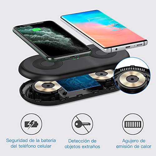 yootech Cargador Inalámbrico Dual, Carga Rápida 7.5W para iPhone SE 2020/11/11 Pro/11 Pro MAX/XS MAX/XR/XS/X/8/8+, 10W para Galaxy S20/Note 10/S10/S10+/S10E/S9/S8/Note 9, AirPods Pro(No Adaptador)