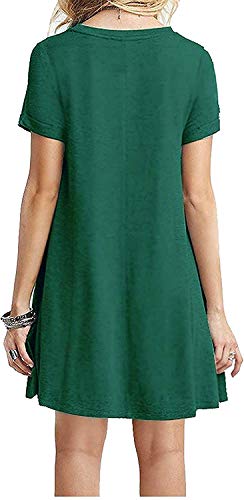 YOUCHAN Vestidos Mujer de Camiseta Suelto Casual Cuello Redondo Ocasional Sólida Mini Vestido_Ejercito Verde_L