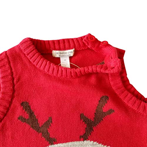 YuanDian Bebe Niños Niñas Navidad Tejido De Punto Chaleco Ciervo Sin Manga Suéter 100% Algodón Ropa de Punto Disfraces Navideña para Infantil 64-110cm Rojo 100