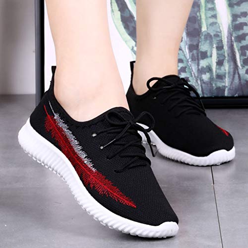 YWLINK Zapatos Mujer Verano 2019 Malla Casual Color SóLido con Calzado Casual Liviano Zapatillas De Correr Transpirable CóModo Encaje Ciclismo El FúTbol TamañO Grande Ligero(Negro,39EU)