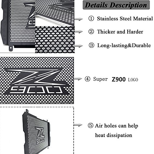 Z900 Motocicleta Acero Inoxidable Cubierta de la Rejilla del Radiador para Kawasaki Z900 2016 2017 2018-Negro