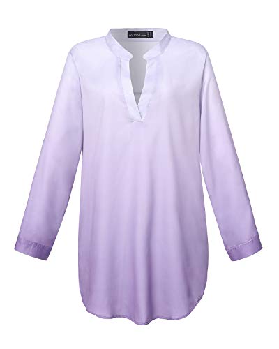 ZANZEA Camisas Mujer Sexy Casual Gasa Camisa Suelta Cuello V Manga Larga Blusa Tops Tallas Grandes Elegante Invierno Camiseta 03-03-Degradado Púrpura 48