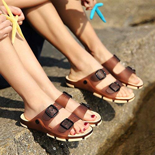 Zapatillas de verano Nyfcc para verano, para niños, con parte inferior suave, luz de la palabra, arrastre, par de zapatos de playa, impermeables, una familia de tres sandalias para padres e hijos, 35, color marrón