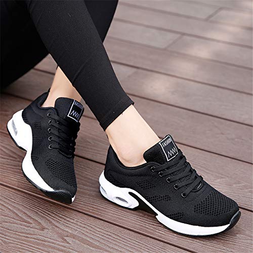 Zapatillas Deportivas de Mujer Air Cordones Zapatillas de Running Fitness Sneakers 4cm Negro Rojo Rosado Púrpura Negro 38