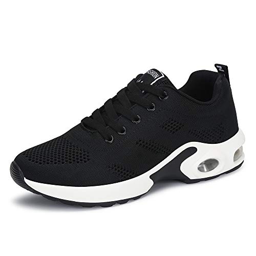 Zapatillas Deportivas de Mujer Air Cordones Zapatillas de Running Fitness Sneakers 4cm Negro Rojo Rosado Púrpura Negro 38