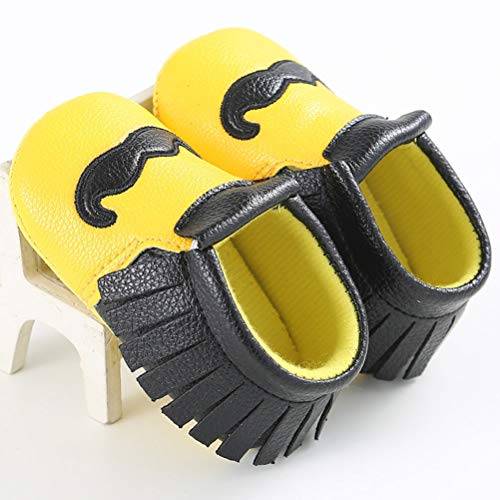 Zapatos para caminar para bebés, zapatos para bebés de 0-1 años Zapatos para bebés con suela blanda Zapatos para bebés recién nacidos / Zapatos de cuero para niños pequeños con barba,Amarillo,12cm