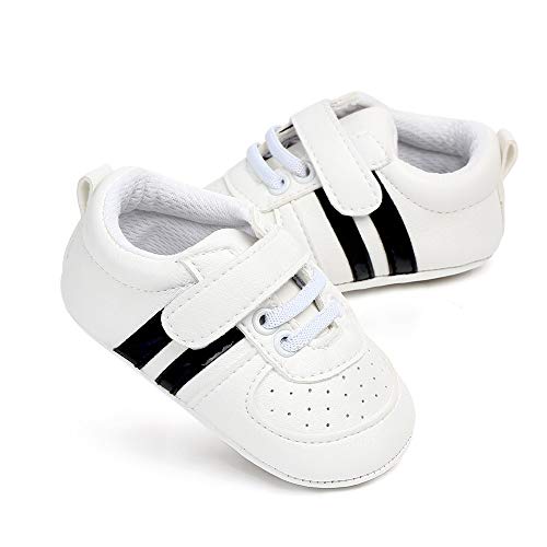 Zapatos Unisex Bebe Niño Niña Recién Nacido Primeros Pasos Zapatillas Deportivas Bebé Suela Blanda Antideslizante Blanco Negro 0-6 Meses