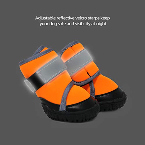 Zeraty Zapatos para Perros Botas para Mascotas Zapatillas para Perros medianos más Grandes con Correas Reflectante Ajustable Suela Antideslizante Resistente Naranja 4PCS