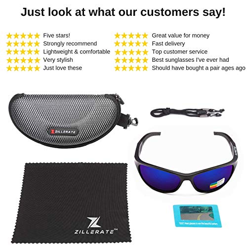 ZILLERATE Gafas De Sol Polarizadas Hombre Gafas De Sol Deportivas para Hombre y Mujer, Protección UV400 con Montura Ligera, Ideal para Ciclismo Esquí Golf Pesca Conducir, Funda Rígida y Cordón