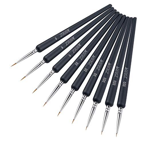 ZKSM 9 Piezas Pinceles para Pintura, de Pincel de Miniatura para Acuarela y Pintura de Acrílico, Pinceles Polivalentes, Sirven para Cualquier Superficie y Variados Pigmentos (Negro)