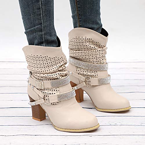 ZODOF Botas Altas Huecas De Moda Mujeres OtoñO Invierno Ahueca hacia Fuera Botines SeñOras TalóN Mitad Navidad Boots Zapatos