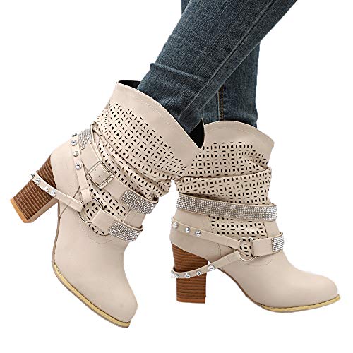 ZODOF Botas Altas Huecas De Moda Mujeres OtoñO Invierno Ahueca hacia Fuera Botines SeñOras TalóN Mitad Navidad Boots Zapatos