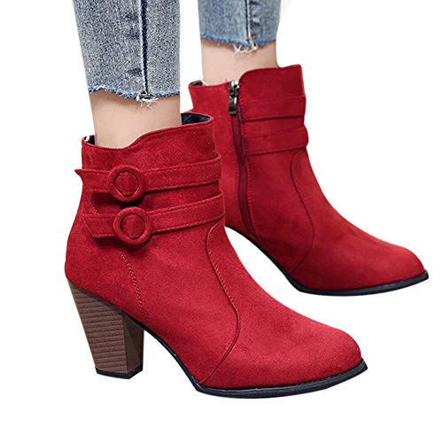 ZODOF Moda Mujer Invierno Botines Chelsea Tacón Alto Tobillo Botas Señoras Plataforma Zapatos Altos Talones Otoño Zapatos Fiesta Boda Sexy Rivet Hebilla Romano Botas Botines 34-42