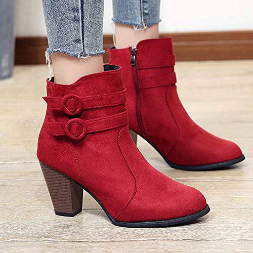 ZODOF Moda Mujer Invierno Botines Chelsea Tacón Alto Tobillo Botas Señoras Plataforma Zapatos Altos Talones Otoño Zapatos Fiesta Boda Sexy Rivet Hebilla Romano Botas Botines 34-42