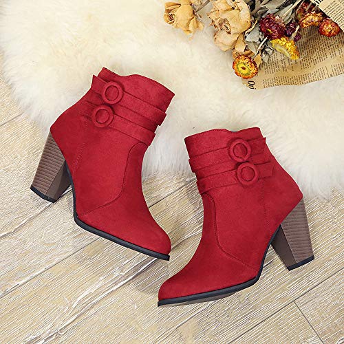 ZODOF Moda Mujer Invierno Botines Chelsea Tacón Alto Tobillo Botas Señoras Plataforma Zapatos Altos Talones Otoño Zapatos Fiesta Boda Sexy Rivet Hebilla Romano Botas Botines 34-42