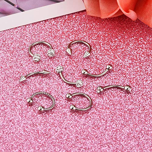 Zolure 16G Cartilago Oreja Aros Piercing Nariz Anillo Piercing Piercing Ceja Anillo Curvados Barbell Piercing Oreja Rook Helix Tragus Piercing Acero Inoxidable Piercing de Cuerpo Plata