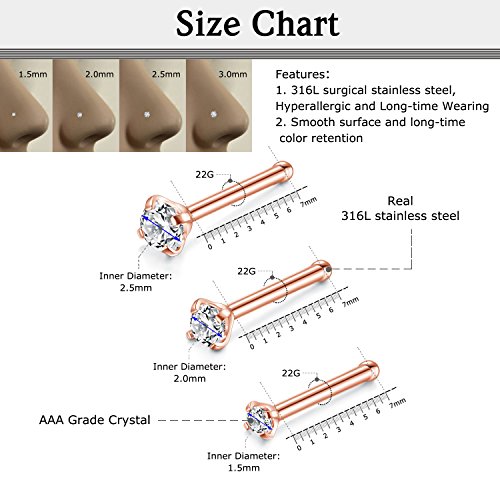 Zolure 22 Gauge Nose Hoop Ring Tornillo de Nariz Bone Studs Anillos Clicker Quirúrgico Piercing de Acero Set