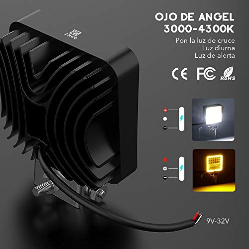 ZREE Faros Led, 126W Faro de Trabajo Led 12V Luces de Faro Antiniebla Luz de Ojo de Angel LED Lampara de Coche IP67 Impermeable Focos Led Tractor para Off-Road Tractor, 4X4,Camión, Moto, Barco.