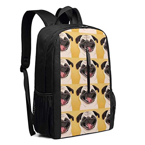 ZYWL Funny Pug Smile Mochila, Mochila para computadora portátil Duradera para Negocios, Resistente al Agua Bolsa para computadora de la Escuela universitaria Regalos para Hombres y Mujeres, 17 pulgad