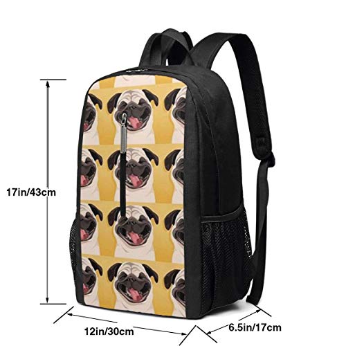 ZYWL Funny Pug Smile Mochila, Mochila para computadora portátil Duradera para Negocios, Resistente al Agua Bolsa para computadora de la Escuela universitaria Regalos para Hombres y Mujeres, 17 pulgad