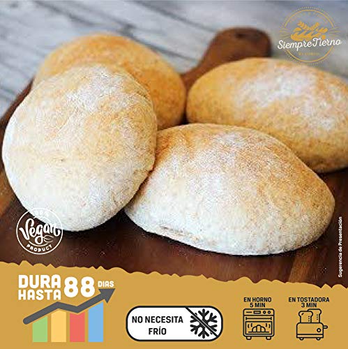 10 x Molletes XXL de Pan SiempreTierno 100 grs (1000 grs total) · Dura hasta 88 dias sin necesitad de frio ni congelación · Ideal para cualquier momento · Embolsadas en Atmosfera Protectora.