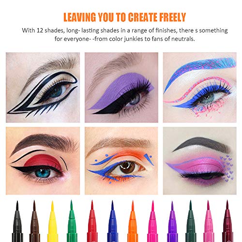 12 Colors Matte Liquid Eyeliner Set, Waterproof Superstay Long Lasting Matte Eye Liner Pencil by Rechoo