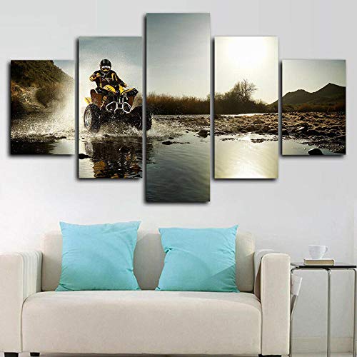 13Tdfc Cuadros Decoracion Salon Modernos 5 Piezas Lienzo Grandes XXL murales Pared hogar Pasillo Decor Abstracto Póster Enmarcado ATV Off-Road Quad Bike HD Print Innovador Regalo