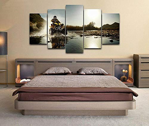 13Tdfc Cuadros Decoracion Salon Modernos 5 Piezas Lienzo Grandes XXL murales Pared hogar Pasillo Decor Abstracto Póster Enmarcado ATV Off-Road Quad Bike HD Print Innovador Regalo