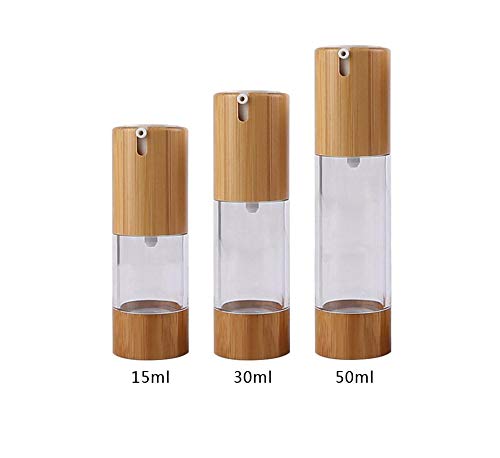 1PCS 50ml 1.7oz Vacío recargable Eco Bamboo Plastic Airless Bomba de vacío Prensa Botella Tarro Vial Dispensador de loción Viaje Contenedores cosméticos Soporte para suero de esencia de emulsión