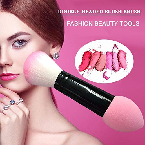 1Pcs Cepillo de rubor en polvo de mango corto profesional Nylon Cepillos de maquillaje Colorete de dos cabezales Herramientas cosméticas de metal con esponja