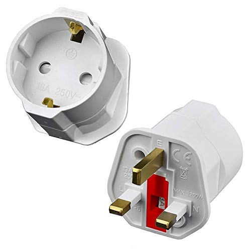 2 Euro Adaptador de enchufe de la UE Pin al adaptador de CA Universal Plug Reino Unido 3 Pin convertidor del recorrido del adaptador de viaje Europea 250V 16A (Color : White, tamaño : 4.8 * 4.*6.6CM)