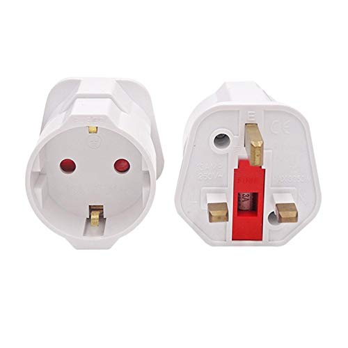 2 Euro Adaptador de enchufe de la UE Pin al adaptador de CA Universal Plug Reino Unido 3 Pin convertidor del recorrido del adaptador de viaje Europea 250V 16A (Color : White, tamaño : 4.8 * 4.*6.6CM)