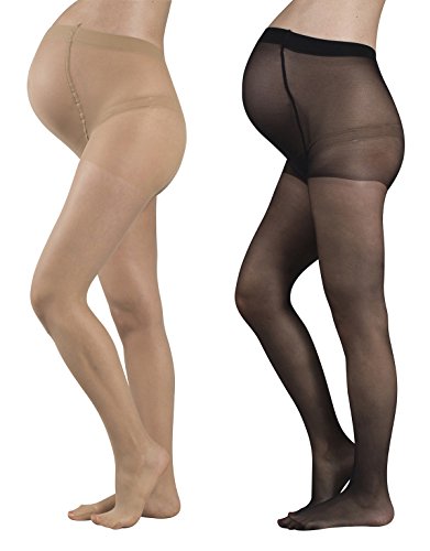 2 PARES MEDIAS PREMAMAN SEMI TRANSPARENTES ANTI-CARRERAS | PANTY PARA FUTURA MAMA | 20 DEN | NATURAL, NEGRO | S, M, L, XL | CALCETERÍA ITALIANA | (S, negro+natural)