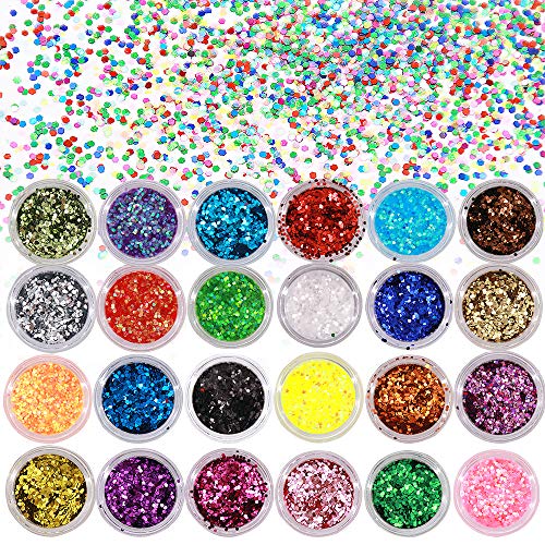 24 colores brillo corporal, brillo facial, brillo festival, brillo para el cabello, purpurina de uñas, kit de arte de uñas, purpurina cosmética para uñas, manualidades, tarjetas, fiesta