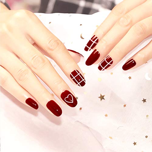 24 Piezas Lustroso Uñas Falsas Elegante Uñas Postizas Corto, Artificiales Francés Estilo Cobertura Total Acrílico Clavos Falsos con Pegamento, Uñas Postizas Naturales para Mujeres y Niñas