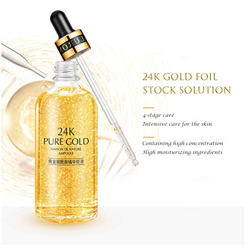 24k Gold Facial Skin Care Crema antiarrugas antiarrugas Esencia facial antienvejecimiento, 50ml Nicotinamida hidratante Poros retráctiles Líquido hidratante para aclarar la piel y minimizar los poros